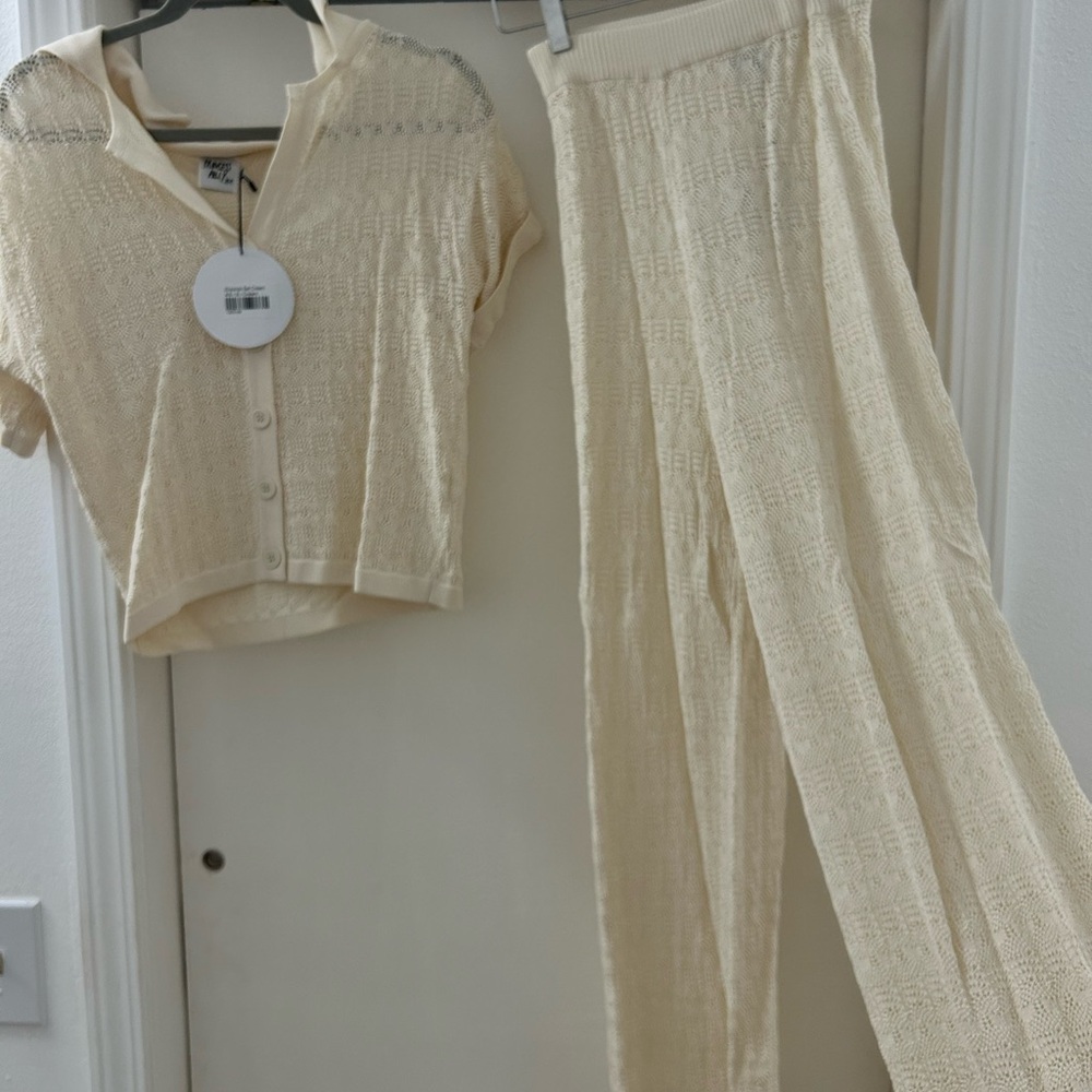 Princess Polly Cream Knit Wide Leg Pants & Top Set